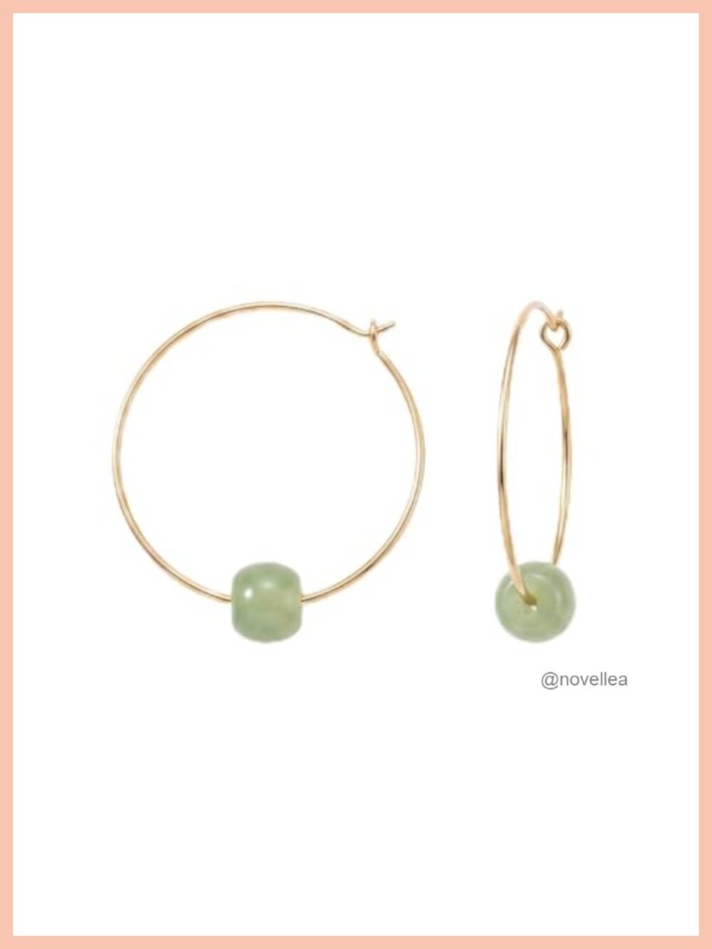 14K Gold-Filled Large Hoop Earrings with Natural Green Jade Beads